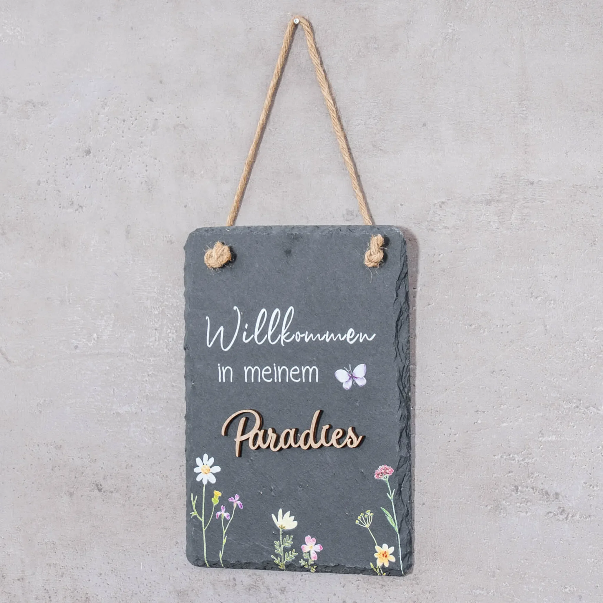 Schiefertafel „Willkommen in meinem Paradies“ – 15 × 20 cm